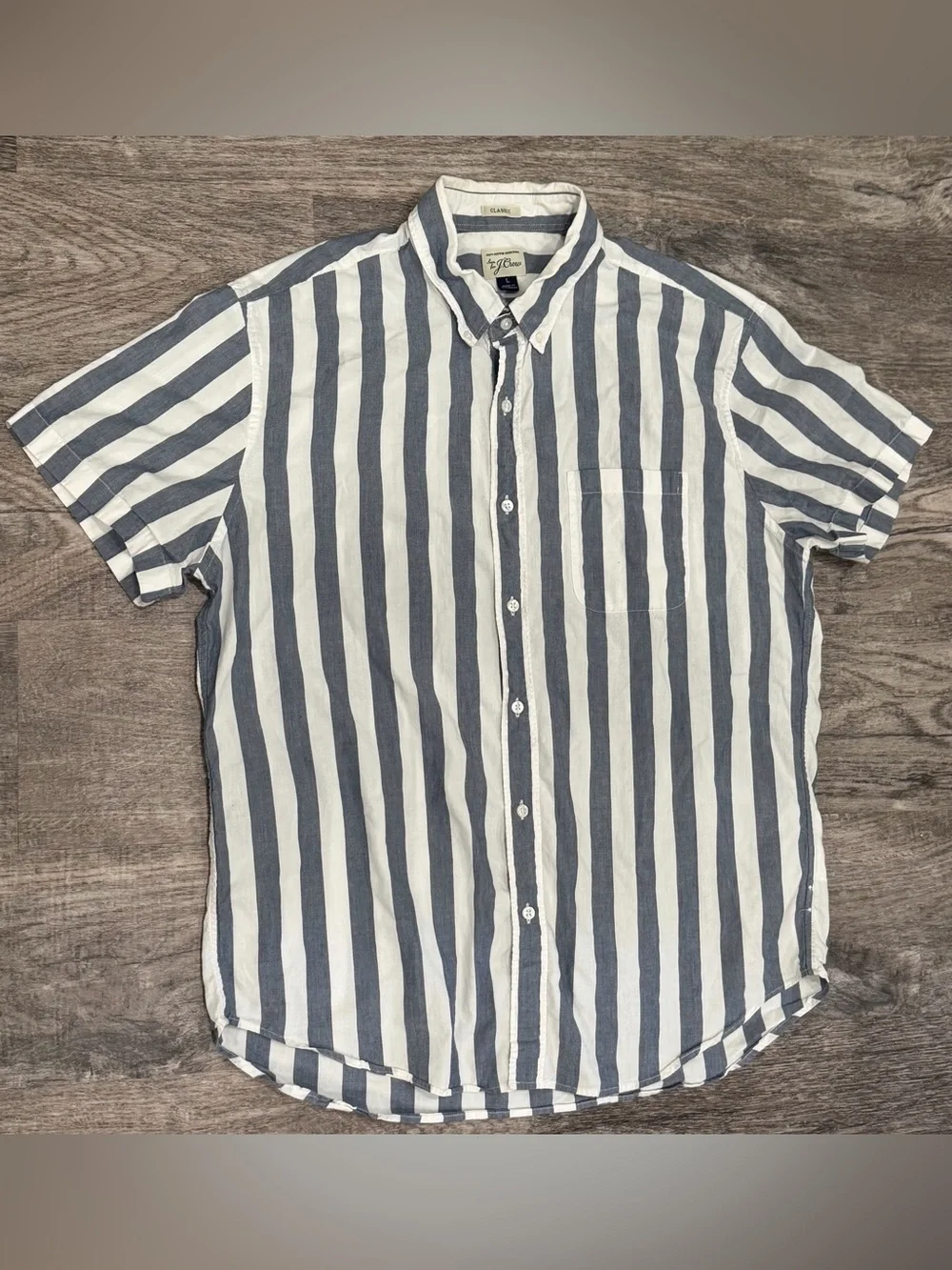 Vintage J.Crew Men’s L Striped Button Down Shirt 100% Cotton Y2K Blue/Grey White